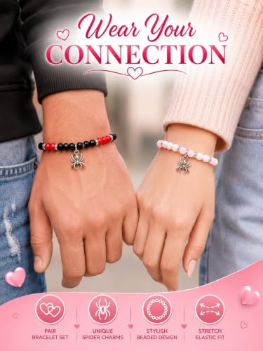 Image of Spider-Man Inspired Couple Bracelets 2pcs - Magnetic Attraction Heart Charm, Glass Beads, Spider Pendant, Marvel Theme Party Accessory, Valentine's Day Gift, Suitable for All Seasons