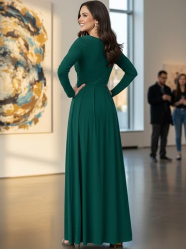 Image of KOH KOH Womens Long Sleeve V-Neck Flowy Modest Elegant Evening Maxi Dress