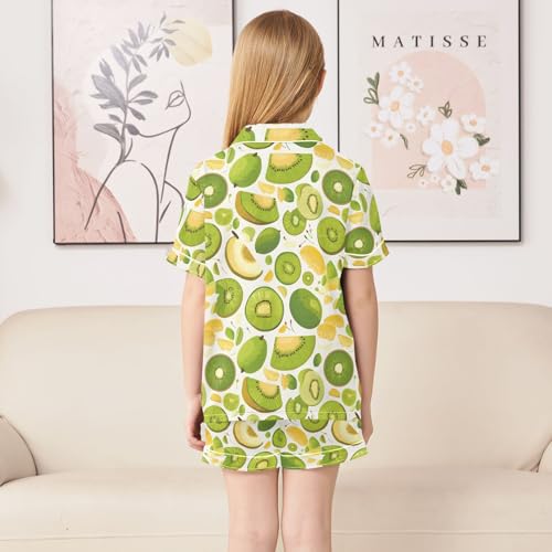 ALAZA Green Kiwi Fruit Leaf Satin Pajamas Set Short Sleeve Button Down Sleepwear Summer Pjs 2 Piece4