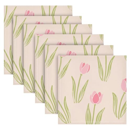 Servilletas de Tela Set x6 Flores Tulipán Rosas 50x50 cm miniatura 2