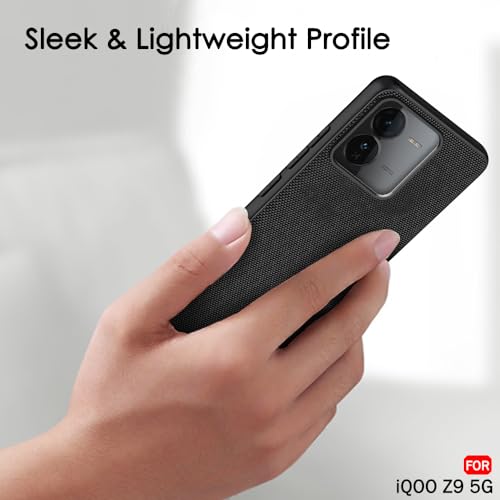 Image of TheGiftKart Back Cover Case for iQOO Z9 5G | Slim & Lightweight | Ultra-Premium Design | Camera Protection Bump | Fabric Texture Case Cover (PC & TPU, Black)
