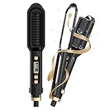 MEKK Hair Straightener Brush - 3D Ceramic Bristles, Anti-Scald Design, 16 Adjustable Temperature Settings, Fast Heating Ionic Hot Comb for All Hair Types, Portable & Safe with Auto Shut-Off