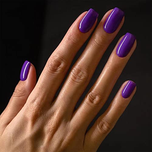 TMUT 24pcs Square False Nails Short Press on Nails Purple Stick on Nail Removable Glue on Fake Nail Women Nail Art Accessories