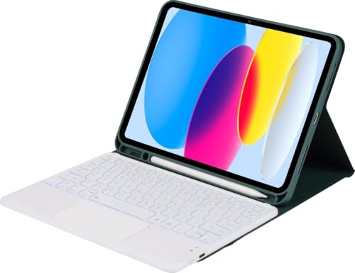 Image of RTSY Keyboard case for iPad A16 (11th) & 10th Gen with Multi Gesture Touchpad & 7-Color Backlit,Multi Viewing Angle,Pencil Slot,Magnetically Detachable Bluetooth Keyboard-Green /White