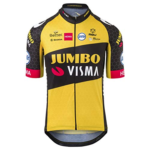 AGU Replica Team Jumbo Visma 2021 Hombre, Maillot Ciclismo Hombre Verano, Ropa de Ciclismo Oficial del Equipo de Ciclismo Profesional Jumbo Visma - Amarillo - M