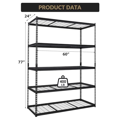Image of Heavy Duty Storage Shelves 60x24x78 in, 2500Lbs Adjustable Metal Shelving for Garage Organization, Durable Garage Shelving Easy Assemble