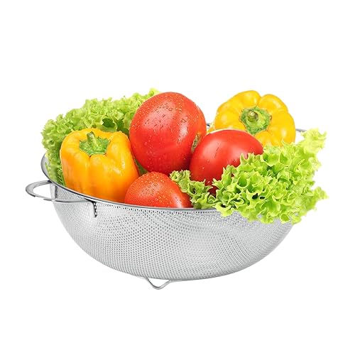 FRESHOME Multipurpose Stainless Steel Colander Kitchen Strainer Sieve with Handle for Washing Rice, Fruits, Vegetables and Grains to Filter Easily Silver, Large 31x 31 x10CM (Pack of 2)