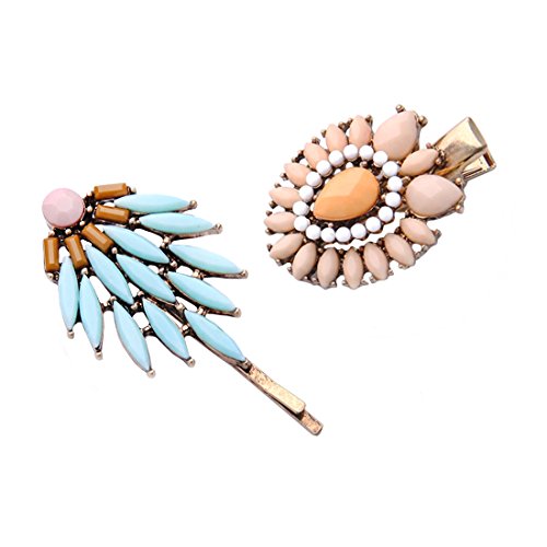 2 Retro Boho Bohemian Tribal Gem Stone Studded Gold Hair Clip Bobby Pin Accessories Set