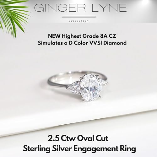 Oval CZ Engagement Rings for Women by Ginger Lyne |2 Ct Faux Diamond Ring |14K White Gold over 925 Sterling Silver Wedding for Women | Travel Promise or Bridal for Her4