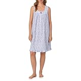 Eileen West Sleepwear & Loungewear - Jersey Knit Collection - 100% Cotton Sleeveless Lightweight Short House Dress Chemise Breathable Nightgowns for Women, Blue, XL