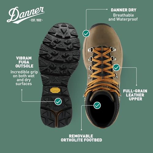 Image of Danner Mountain 600 Leaf Gore-Tex Hiking Boots for Men - Ortholite Tripe Density Footbed - Waterproof Quick Dry Barrier - Vibram SPE Midsole - Full Grain Leather Upper - Traction Outsole