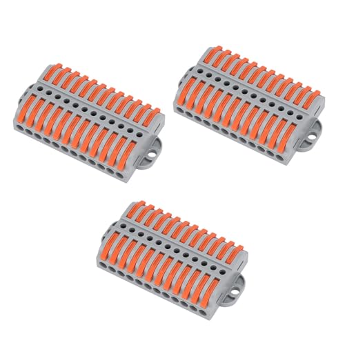 3Pcs Lever Wire Connectors, 12 in 12 Out DIY Mini Quick Electrical Connectors, 24-12 AWG,(12 in 12 Out)