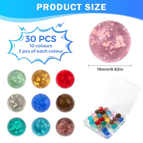 Parastar 30 Stück Murmeln Glas,Leuchtmurmeln Kinder,16mm Bunte Glasmurmeln mit Box,Buntes Glühen im Dunkeln Glasmurmeln für Murmelspiele Kinder, DIY-Projekte, Heimdekoration (10 Farben)