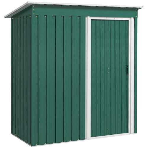 Outsunny Caseta de Jardín Exterior 1,16 m² 163x89x182 cm Cobertizo de Jardín Exterior con Puerta Corredera y Techo Inclinado Armario para Jardín Terraza Patio Verde
