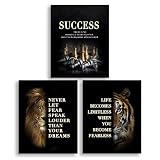 Workplace Success Inspirational Quotes Wall Art, Wild Animal Tiger Lion Decor Motivational Posters,C