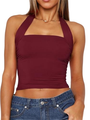 Women Sexy Halter Neck Backless Tank Top Open Back Sleeveless Slim Fit Y2k Summer Tops