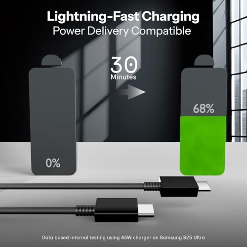 Image of OFUCA 45W USB Type C to C Fast Charging Cable 1M, PD Fast Charge & Data Sync USB-C Cable Compatible with Samsung Galaxy S24 /S23 /S22 /S21, Note Series, A & M Series, Tablets & Other Type C Devices (Black) by HOMEMO