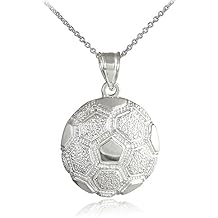 925 Sterling Silver Sports Charm Textured Soccer Ball Pendant Necklace