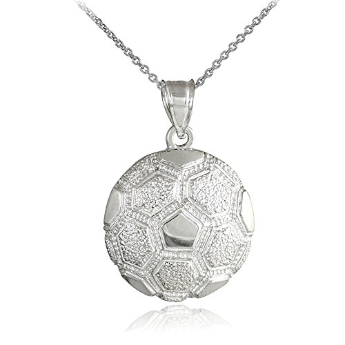 925 Sterling Silver Sports Charm Textured Soccer Ball Pendant Necklace, 16" #TOP23