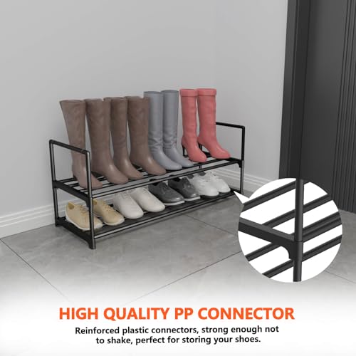 Image of Hsscblet 2 Tier Metal Shoe Rack,Adjustable Shoe Shelf Storage Organizer,Stackable Boot & Shoe Storage,for Entryway,Hallway,Closet,Black