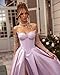 Ibpdea Satin Prom Dresses for Women Strapless Ball Gown Beaded Formal Evening Dress with Slit Light Blue Size 2