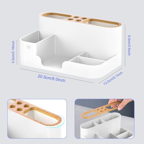 Image of FreshDcart Office Desk Organizer - Multifunctional 6-Compartment Mobile Pen Stand, Remote stand Perfect for Study Pens, Staplers, Clips, Sticky Notes - Mobile Holder for Table Office (White Pack of 1)