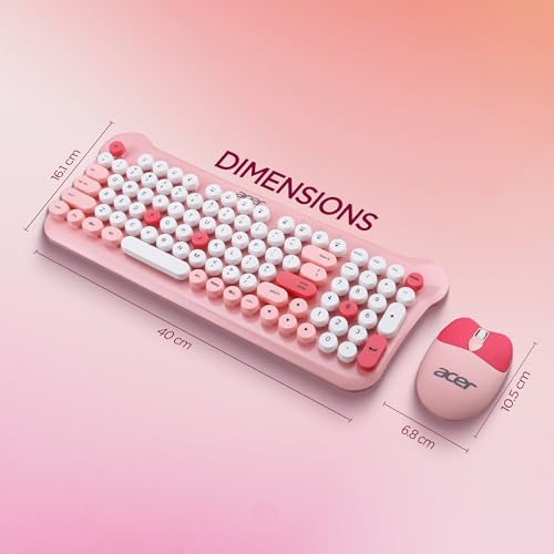 Image of Acer Cuteo Wireless Keyboard and Mouse Combo | 2.4GHz Wireless USB Receiver | Retro Round Keycaps | 1200 DPI Optical Mouse | Plug & Play Compact Design for PC, Laptop, Office & Home Use | Pink