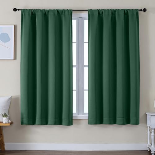 Image of Simplebrand Ava Ever Green Blackout Curtains for Bedroom 63 Inch Length 2 Panels Set, Solid Thermal Insulated Privacy Living Room Window Treatment Curtains Blackout Drapes, W50 x L63 Inch