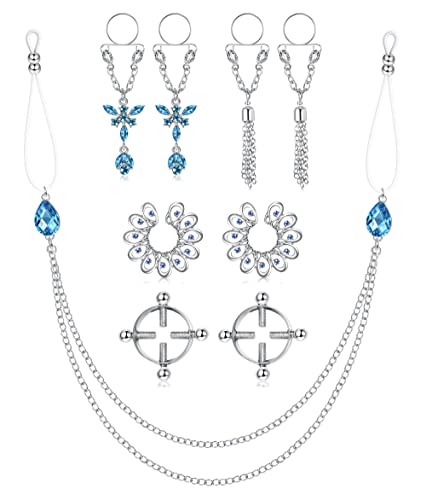 Kakonia 9stk Nippelklemmen Brustwarzen Fake Nippelpiercing Schmuck für Damen Verstellbarer Fake Nippel Piercing 316L Edelstahl Nippelklemmen Schmuck