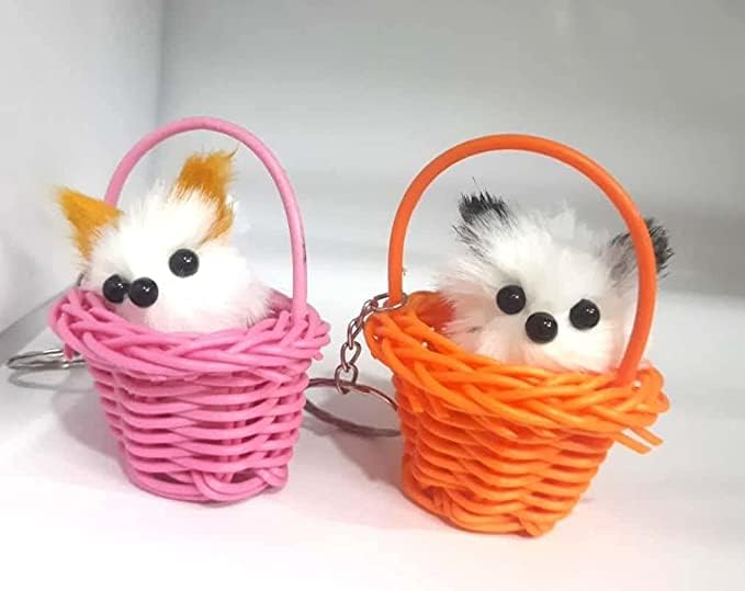 Birthday party Return gift ideas bulk for kids children boys girls Cute Kitty in Sitting Basket Keychain, Women Girls Gift Keyring (Multi-Color) Craft Gifts cradle cermony baby naming SET OF 2-picture-53