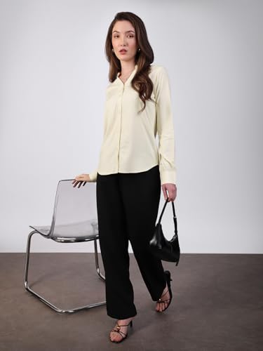 Image of Urbano Fashion Women's Modal Viscose Full Sleeve Regular Fit Casual Solid Shirt with Mandarin Collar