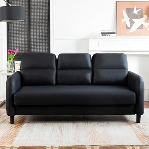 Komtopod 173 cm Sofa, Schwarze Sofas für Wohnzimmer, Bequemes Stoffsofa, 3-Sitzer-Sofa mit Armlehnen, 3 Kissen und 4 Holzbeinen, Lounge Sofa Tief für Hause Büro (Schwarz) Komtopod 173 cm Sofa, Schwarze Sofas für Wohnzimmer, Bequemes Stoffsofa, 3-Sitzer-Sofa mit Armlehnen, 3 Kissen und 4 Holzbeinen, Lounge Sofa Tief für Hause Büro (Schwarz)