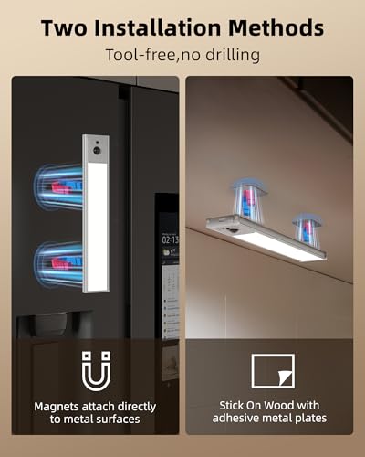 Image of EZVALO 3-Pack 10inch Under Cabinet Lighting with Remote, 2400mAh Rechargeable Motion Sensor Lights, Magnetic Dimmable Closet Light, Timer, 3 Color Temps Wireless Lights for Kitchen, Pantry, Stair