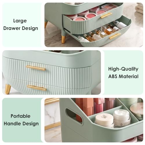 Makeup Organizer Countertop, Skincare Organizer with Drawers for Vanity | Large Capacity Cosmetic Display Cases with Handle, Make up Storage Box for Bathroom, Dresser Counter, Gifts for Women(Green) - image 6