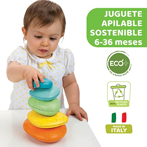 Chicco Piedras Apilables ECO+, Juego para Apilar con 5 Piedras, Formas y Tamaños, Plástico Reciclado, Juego de Construcción, Juguetes Educativos para Bebés, Niños, 6 Meses-3 Años