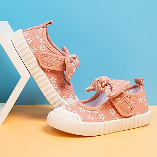 Rubber Sole Toddler Child Floral Printed Canvas Outing Baby Bow Kids Shoes Boy Dress Shoes Size 3 (Pink, 6-6.5 Years)4