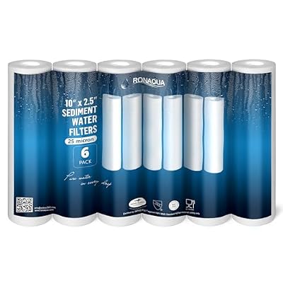 Ronaqua 25 Micron Sediment Water Filter Cartridge 10"x2.5", NSF Certified, 4-Layer Filtration for any 10-inch RO Units & Whole House Systems, Compatible with Culligan P5, AP110, WHKF-GD05, 6 Pack