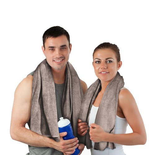Image of Sassoon Microfiber Gym Towel (Set of 2, Sandstone) in 450 GSM for Men & Women Super Soft Towel, Fast Drying & Light Weight Ultra Absorbent Sports Towels, Use for Body and Face During Work & Travel