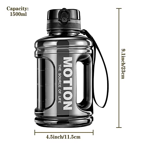 Ogetok 1.5L Large Water Bottle 50oz Black Water Jug, 0.4 Gallon Sports Gym Drink Container with Handle - Image 2