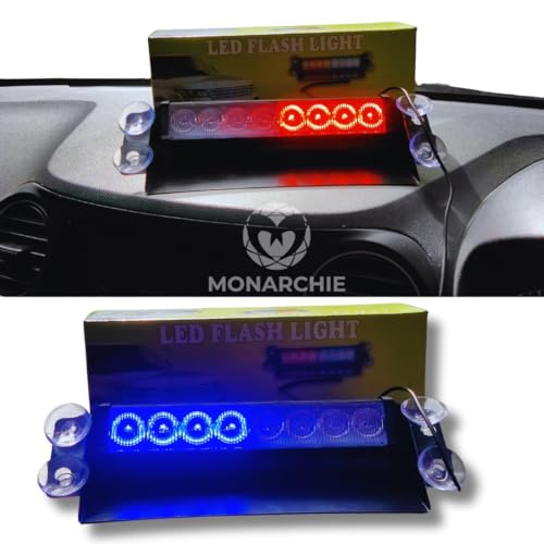 Image of MONARCHIE Car Police Light 8 Led Red & Blue Strobe Flashing Warning Emergency Led Lights for All Cars