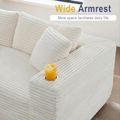 Image of Shintenchi Boneless Couches for Living Room,Modular Sectional Sofa with 2 Cup Holders,Memory Foam Cloud Couch with L Shaped Oversized Chaise,No Assembly Needed Plush Corduroy Sofa,White