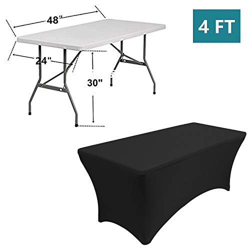 Reliancer 1 Pack 4Ft Rectangular Spandex Table Cover Four-Way Tight Fitted Stretch Tablecloth Table Cloth For Outdoor Party Dj Tradeshow Banquet Vendor Wedding Celebration (1Pc 4Ft, Black) #TOP4