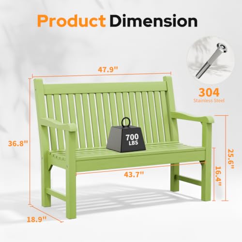 Image of Psilvam 2-Person Outdoor Bench with 700 Lbs Weight Capacity, Dark Green