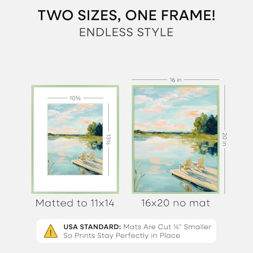 Image of Homeforia 16x20 Sage Green Picture Frame, High End Metal 16x20 Poster Frame with Mat 11x14 inch Photo, 16 x 20 Sage Green Frame Matted to 11 by 14 Art, 20x16 Frame, Tempered Glass, Wall Kit, Set of 1
