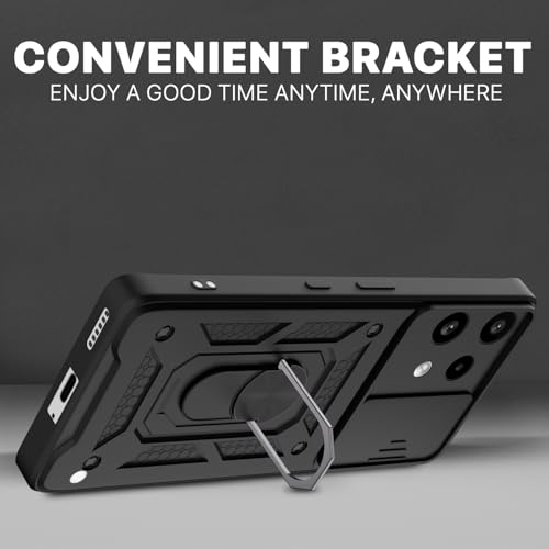 Image of Pikkme Back Cover for Nothing Phone 3a Lite 5G | 360 Protection Case | Sliding Camera Shield Cover & Ring Holder Stand D10 Tough Armor Bumper Case (Black)