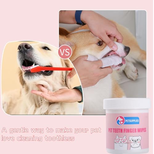 Goufgui 50 lenços umedecidos para limpeza de dentes de cães, escova de dentes para cães, tártaro lim