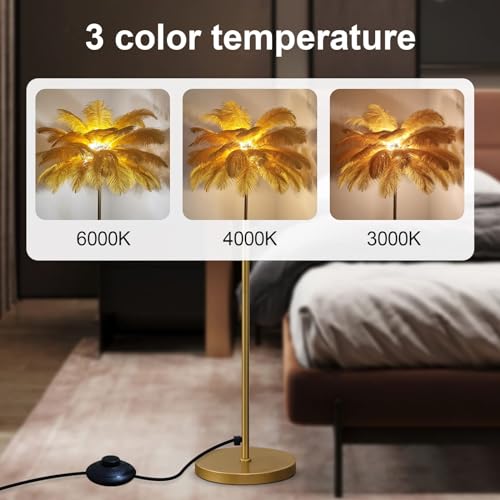 Lámpara de pie de plumas de avestruz con luz regulable de 3 colores para salón 2