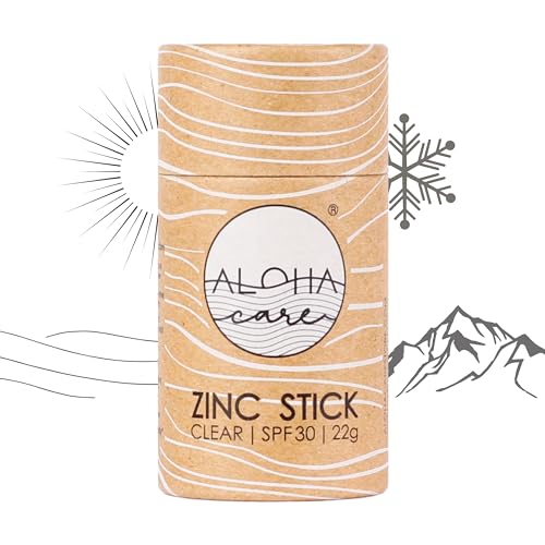 Aloha Zinc Stick SPF 30 Crema solare zinco per viso e labra, minerale invernale, montagna, crema solare stick per sci, snowboard, escursionismo, stick ossido di zinco vegano e naturale, Senza Plastica
