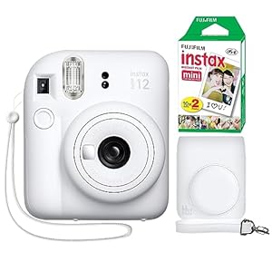 Fujifilm Instax Mini 12 Instant Camera Clay White + Minimate Custom Case + Fuji Instax Film 20 Sheets Twin Pack