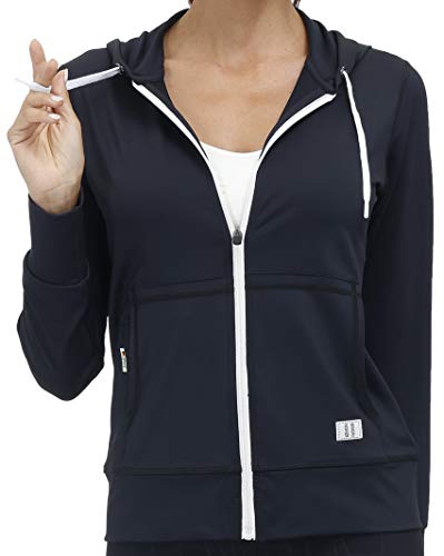 Womens Long Sleeves Yoga Running Workout Jackets Full Zip Hoodie Sweatshirts with Pockets Black/M